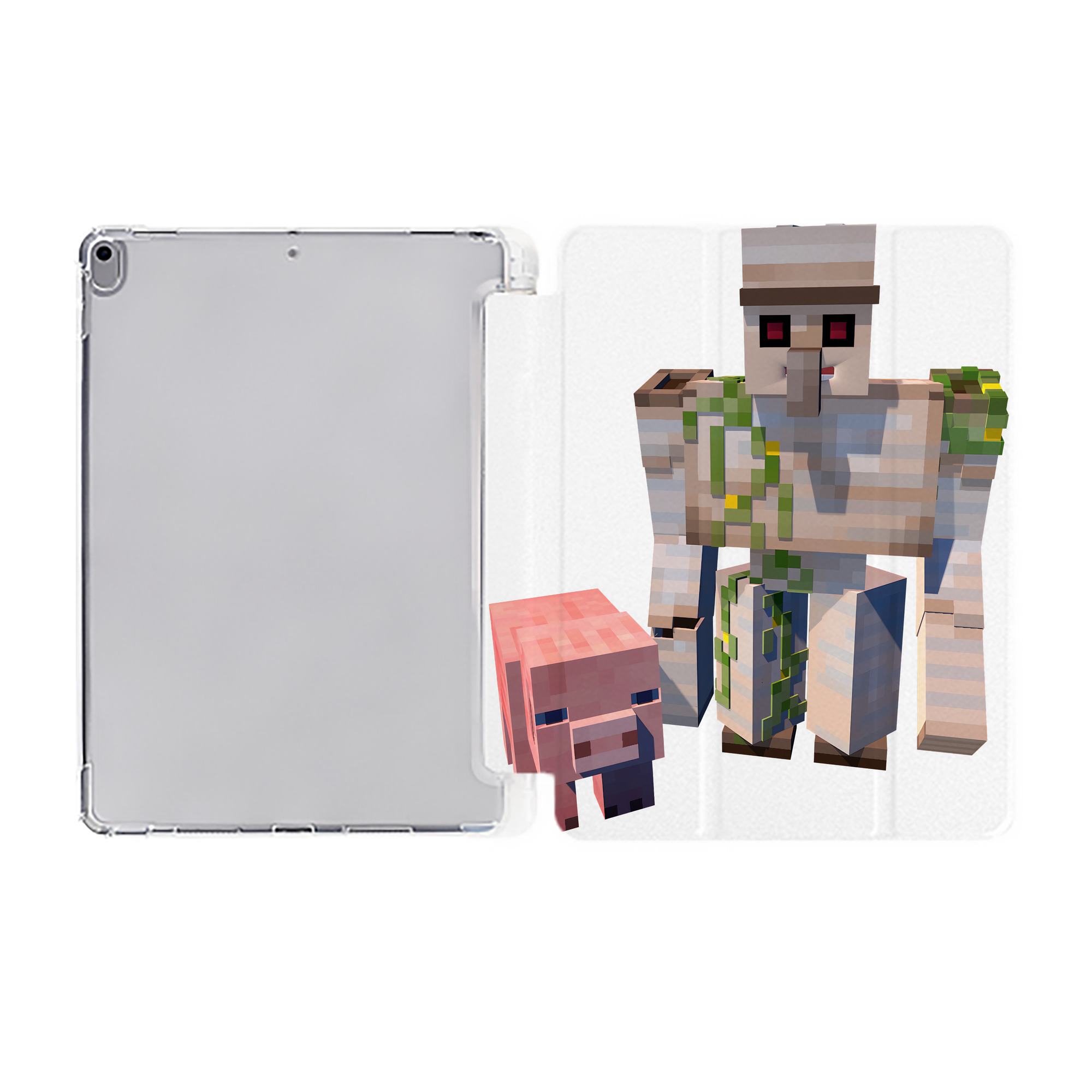 （画像用） マインクラフト ブロックの世界 Minecraft MC Block world IPad ケース ペン収納付き 三つ折りスタンド PUレザー×シリコン 対応機種9.5/10.5/10.9インチ
